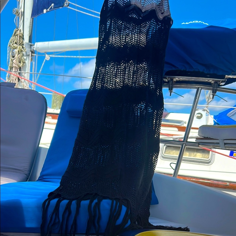 Black Knit Fringe Shawl